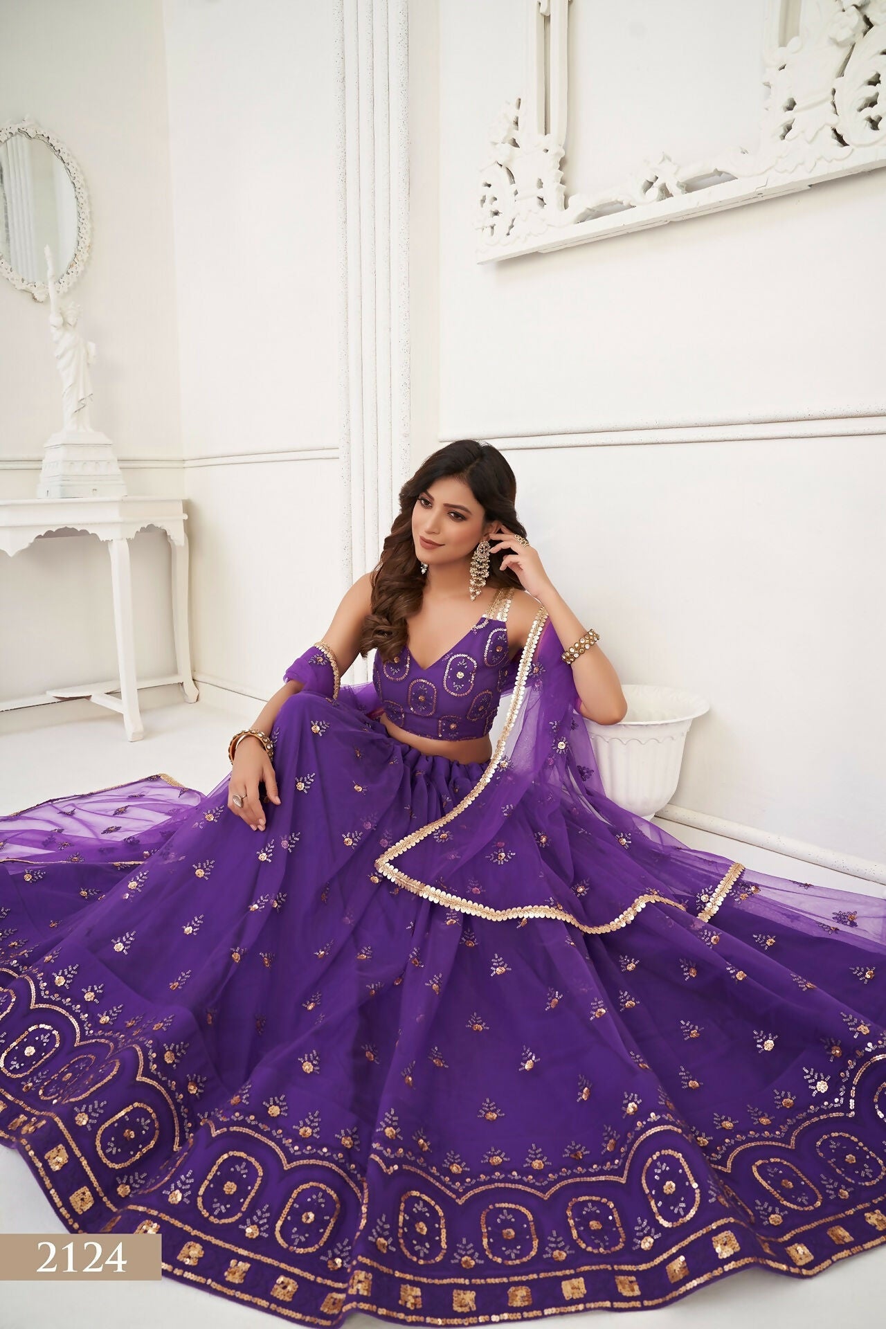 Eilara Women'S Purple Butterfly Net Embroidered Thread Work Designer Lehenga Choli
