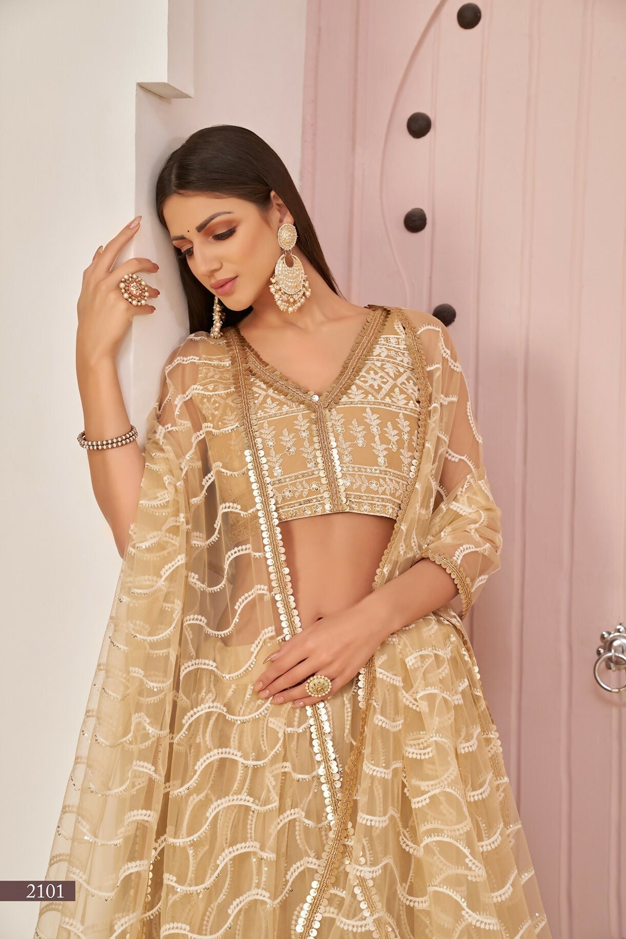Eilara Women'S Beige Butterfly Net Thread Embroidered Work Designer Lehenga Choli