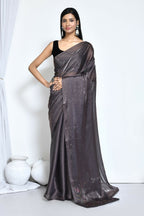 Grey Satin Silk Stone Work Festive Saree - Nimaya Denzy