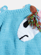 Chutput Kids Woollen Hand Knitted Full Sleeves Pony Detail Sweater For Baby Boys - Blue