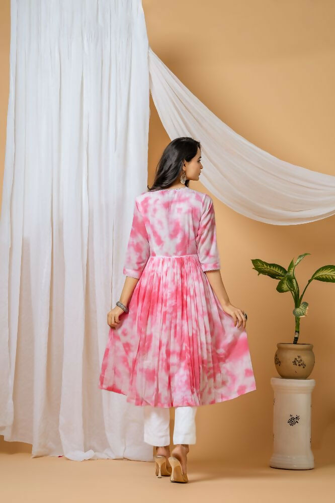 Joban Fashion Pink Tie & Dye Kurta Pant Set - Distacart