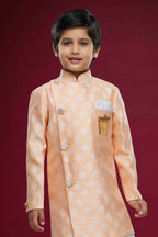 Raivat Ethnic Kids Banarasi Jacquard Woven Work Semi Indo Western Set Peach Colour