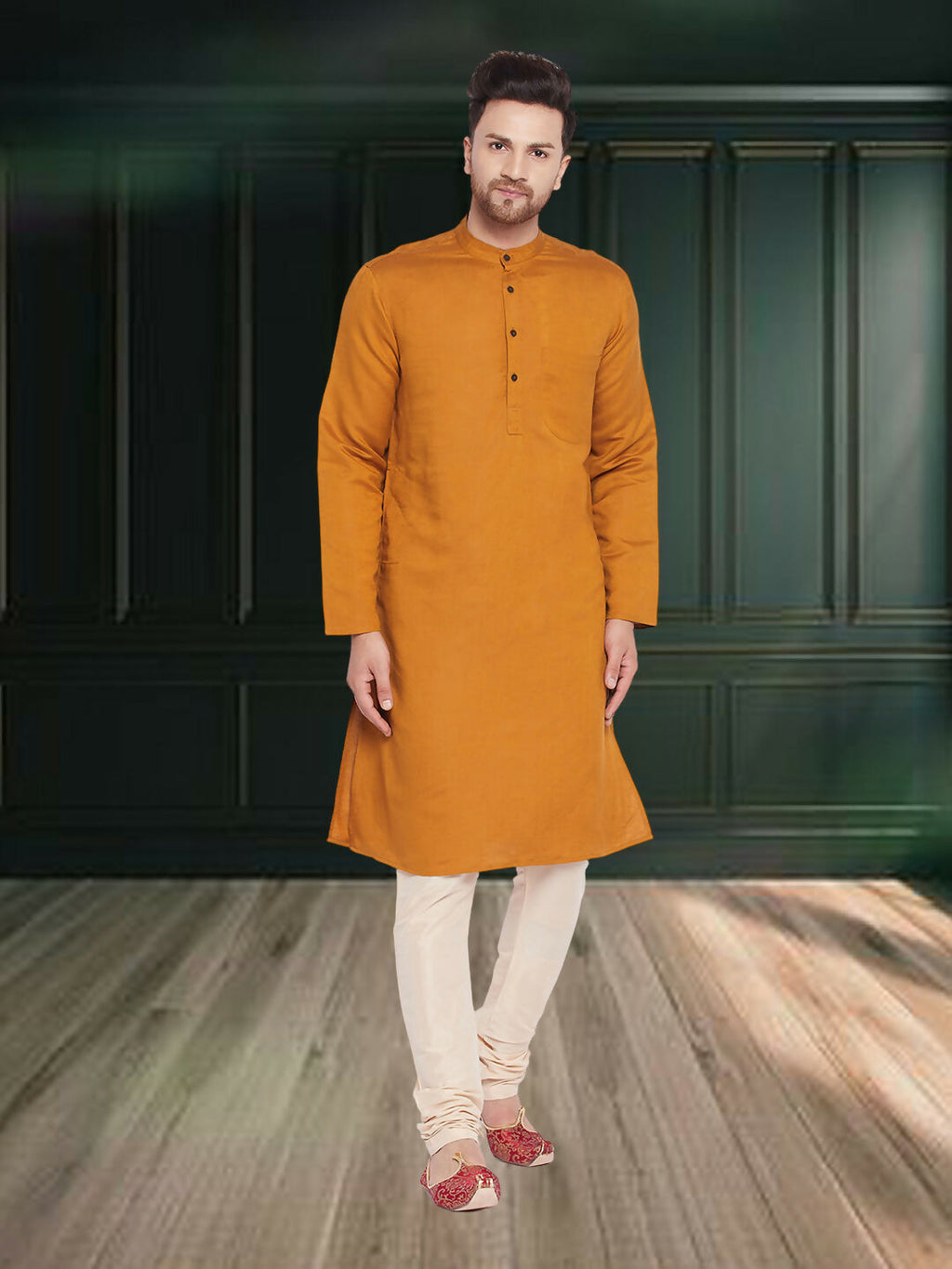 Even Apparels Men's Copper Coloured Linen Kurta