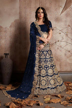 Jyoti Fashion Mesmerizing Navy Blue Sequins Embroidered Velvet Lehenga Choli with Dupatta