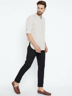Even Apparels Beige Linen Linen Men's Kurta With Band Collar - Distacart