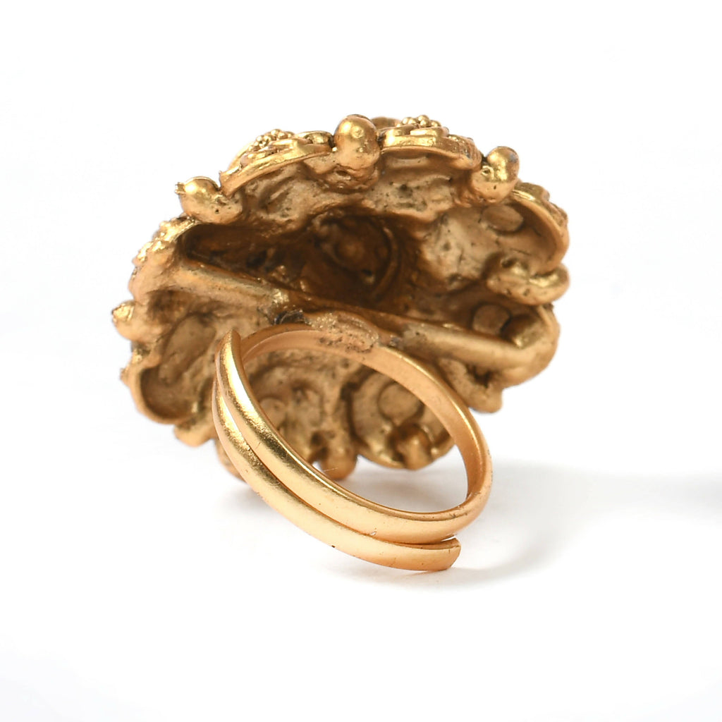 Mominos Fashion Joharkamal Gold-Polished Stone Studded Adjustable Finger Ring - Design 019
