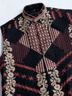 Vastranavya Black Exclusive Festival Viscose Silk Thread & Swarovski Embroidered Work Mens Wear Kurta & Koti