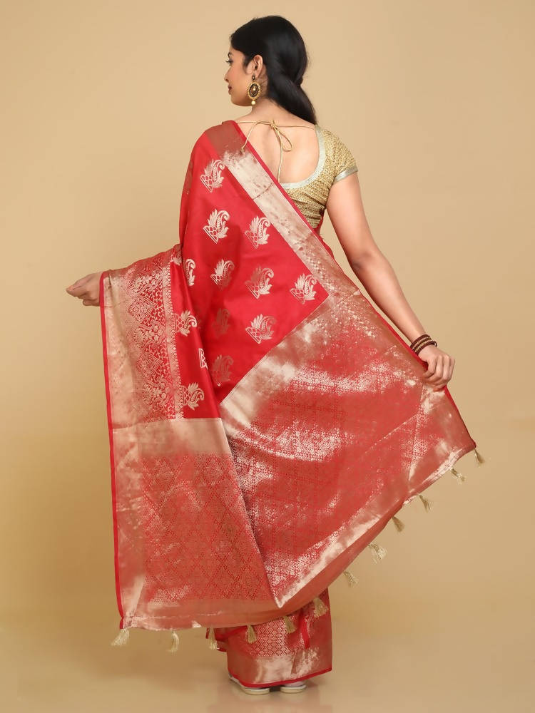 Kalamandir Zari Paisleys Red Silk Blend Saree