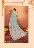 Sky Blue Tusser Silk Woven Design Saree With Unstitched Blouse Piece - Norita Royal Pradha