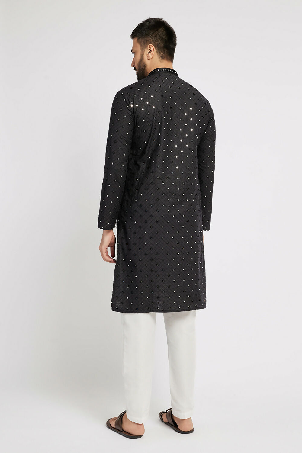 Ethnic India Black Men's Kurta Embellished Cotton