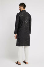Ethnic India Black Men's Kurta Embellished Cotton