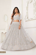 Eilara Glamorous Off White Net With Sequins And Thread Embroidery Real Mirror Work Lehenga Choli For Wedding