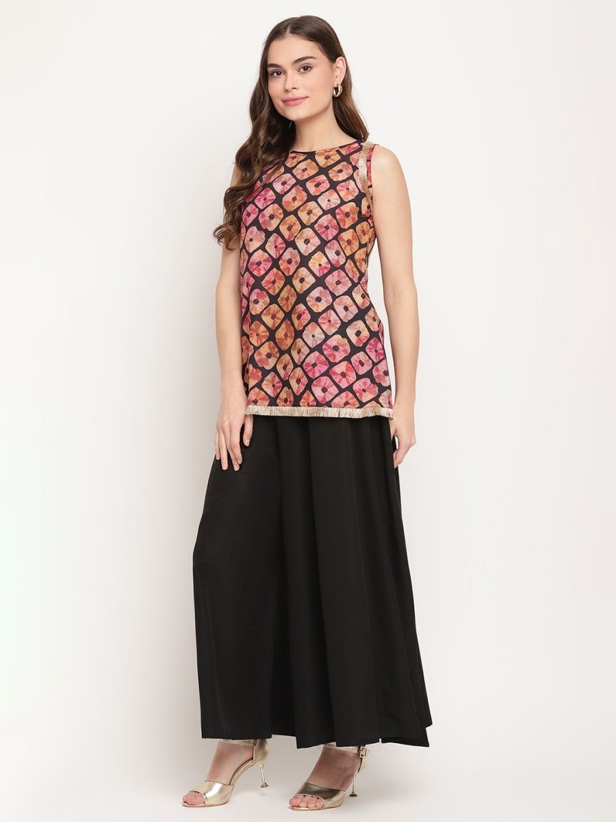 Ahalyaa Women's Black Crepe Digital Shibori Print Top Palazzo Set - Distacart
