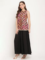 Ahalyaa Women's Black Crepe Digital Shibori Print Top Palazzo Set - Distacart