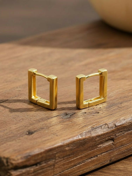 NVR Men's Gold Plated Geomatric Shaped Hoop Earrings