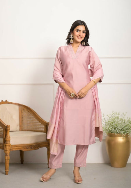 Festive Wear Ethnic Peach Viscose chanderi Stitched Suit With Dupatta - Nisha