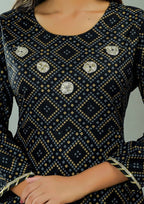 Vamika Black Lace Work Rayon Casual Wear Kurta Set