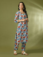 Myshka Women's Multi Printed Cotton Straight Party Kurta Set