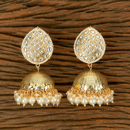 Joban Fashion Women Kundan Pearl Golden White Earrings