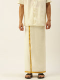 Ramraj Cotton Mens 3/4" Pure Cotton Dhoti And Towel Set - Cream