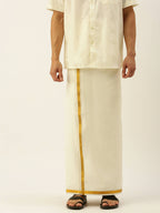 Ramraj Cotton Mens 3/4" Pure Cotton Dhoti And Towel Set - Cream