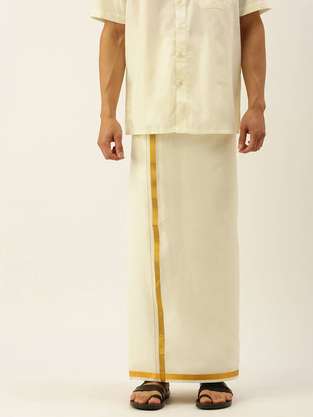 Ramraj Cotton Mens 3/4" Pure Cotton Dhoti And Towel Set - Cream
