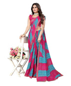 Vamika Pink Georgette Printed With Lace Saree (MANYA PINK SKY BLUE) - Distacart