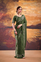 Vastranavya Mehendi Crepe Printed Saree with Unstitched Blouse - Distacart