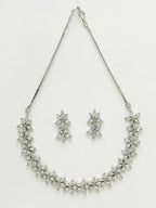 NVR Women Silver Plated Cz Stone Handcrafted Jewellery Set