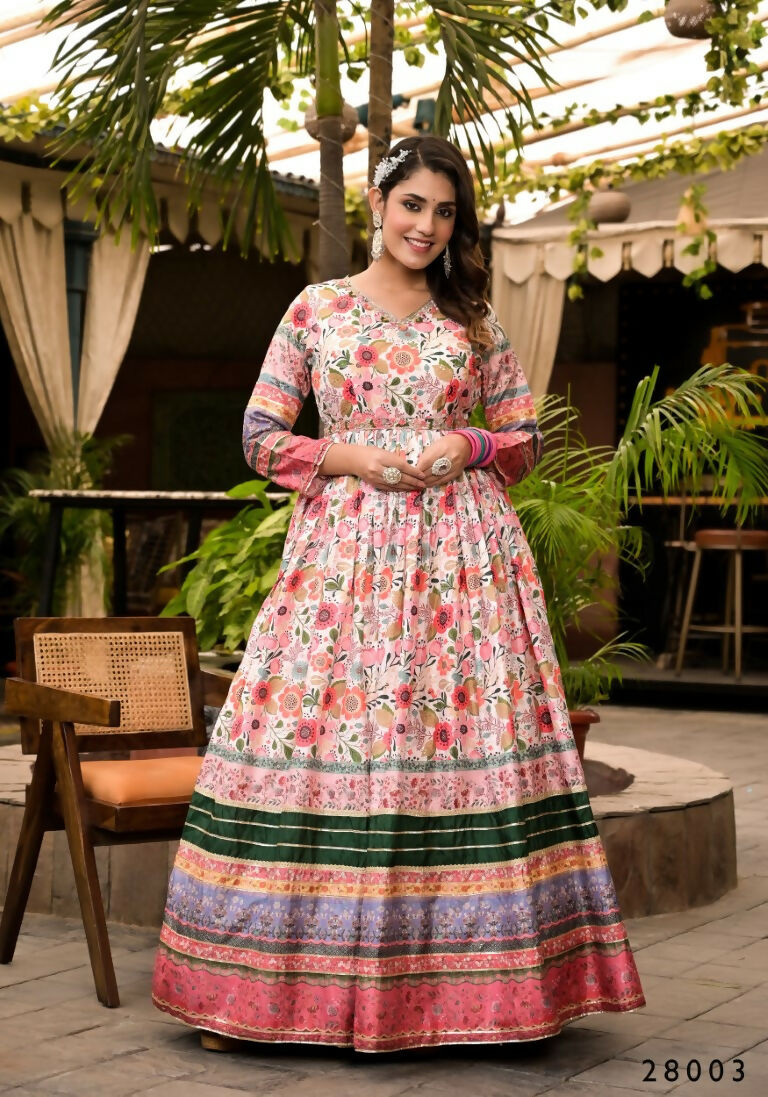 Wedding Designer Multi Soft Dola Silk Anarkali suit with Dupatta - Sanj