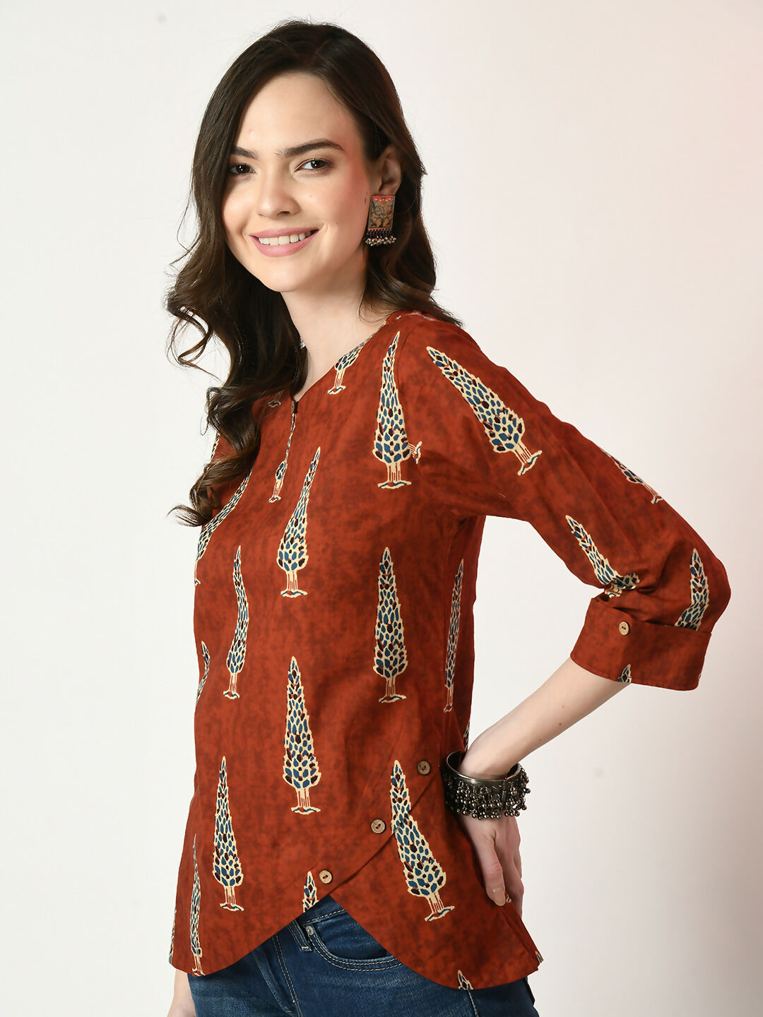 Myshka Women's Rust Printed Top