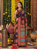 Shree Shyam Fashion Linen Cotton Navy Blue Saree - Distacart
