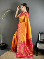 Joban Fashion Orange Intricate Motifs Soft Silk Banarasi Saree