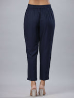 Juniper Women's Navy Rayon Solid Stright Slim Pant - Distacart
