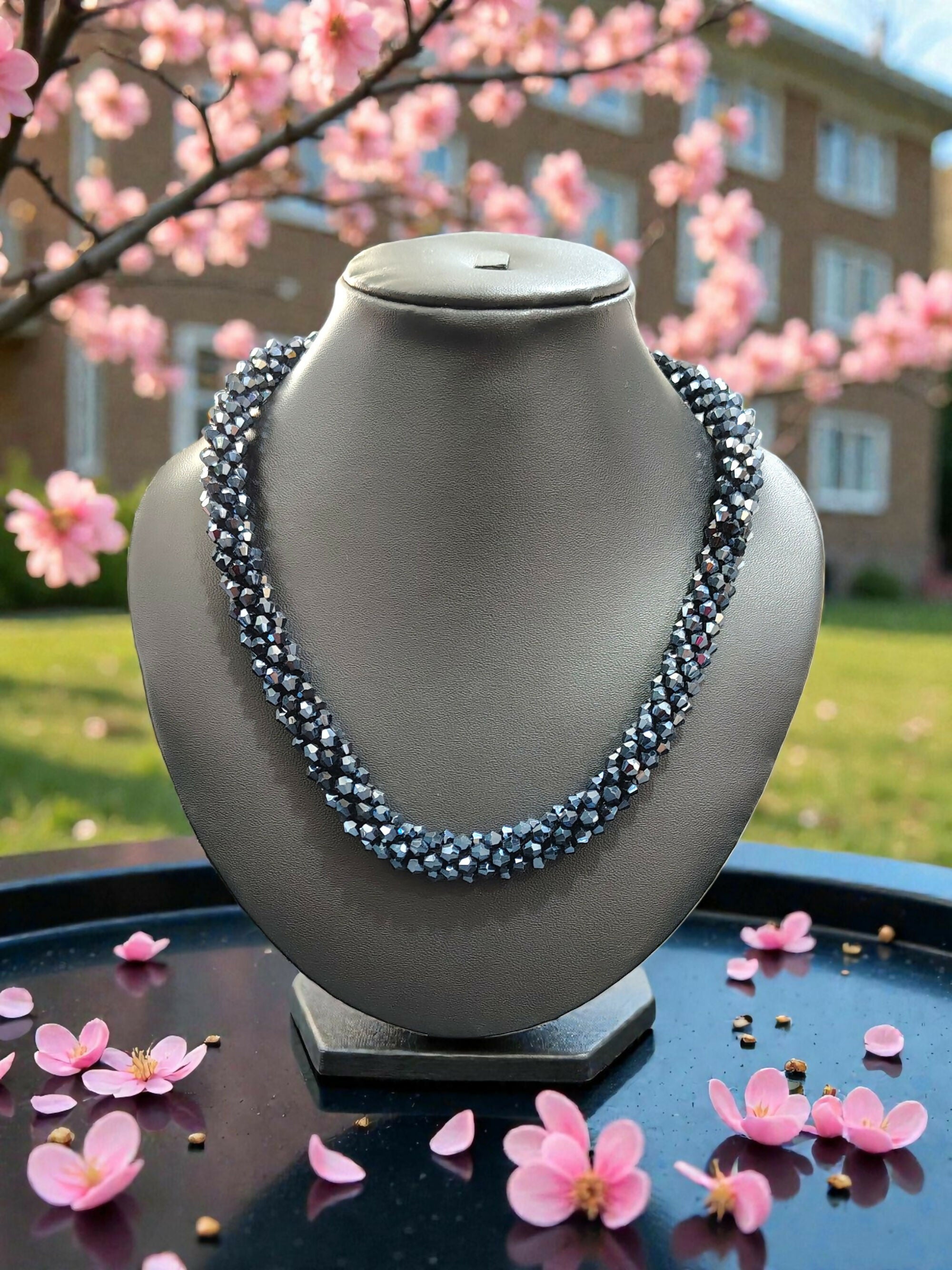 Inhanns Noor-E-Jalwa – Handmade Crystal Bead Necklace -Adjustable - Navy Blue