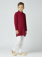 Joban Fashion Kids Island Full Sleeves Cotton Kurta and Pyjama Set with Sequin work - Maroon - Distacart
