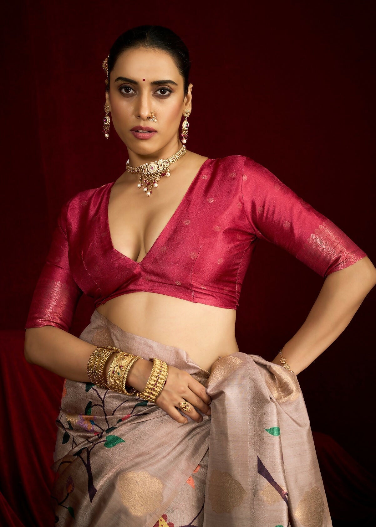 Joban Fashion Multi Color Soft Silk Weaving Fabric With Digital Jamdani Print With Jacquard Rich Pallu & Blouse With Spring Tassels - Distacart