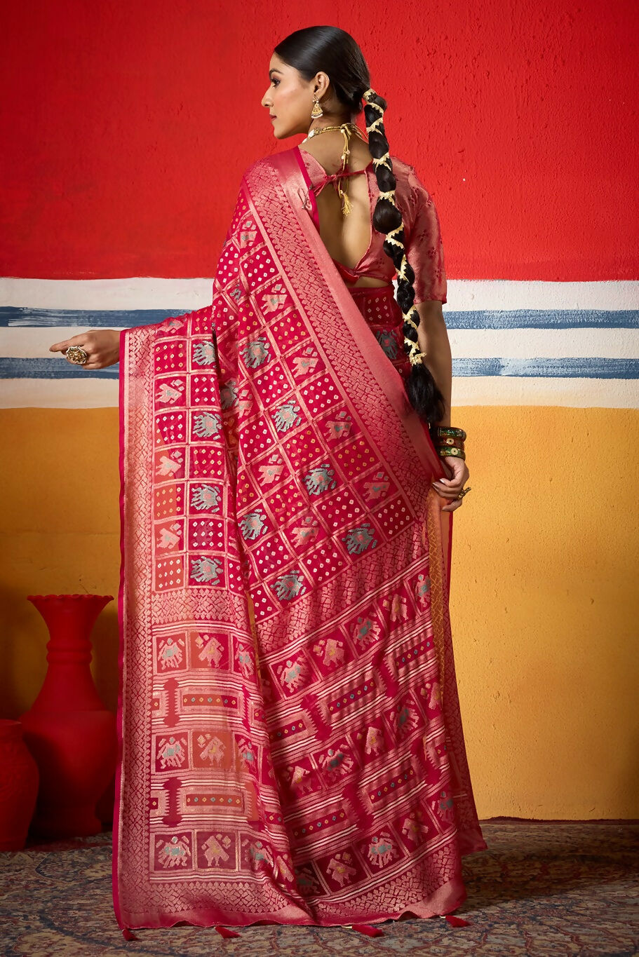 Joban Fashion Pink Dull Moss Brasso Saree - Distacart