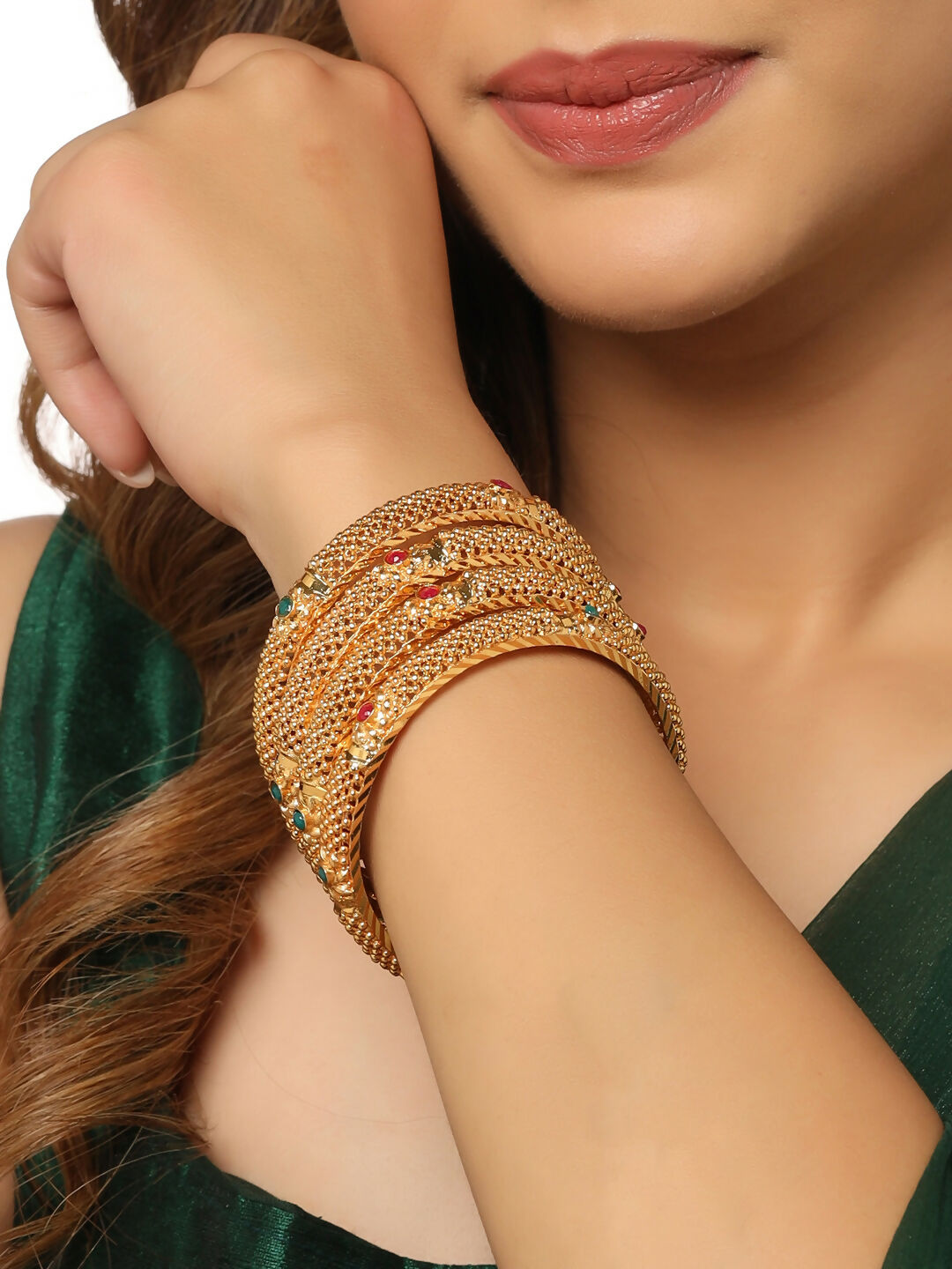 NVR Women's Set of 4 Gold-Plated Traditional Bangles - Distacart