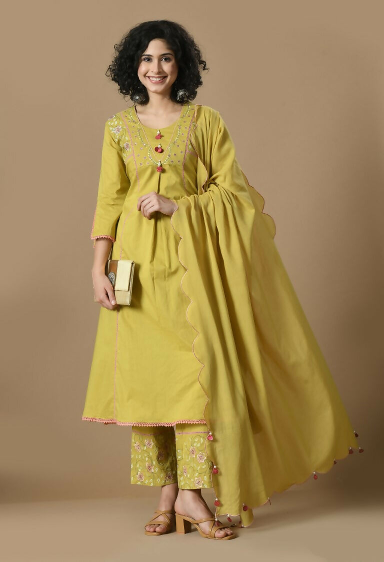 Joban Fashion Mehendi Cotton Kurta Set