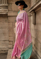 Cherry Blossom Pinksoft Handloom Sik Zari & Thread Work, Contrast Pallu Saree - Rajtex Kube Silk