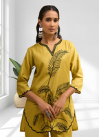 Joban Fashion Yellow Cotton, Linen Embroidered Readymade Cord Set - Distacart