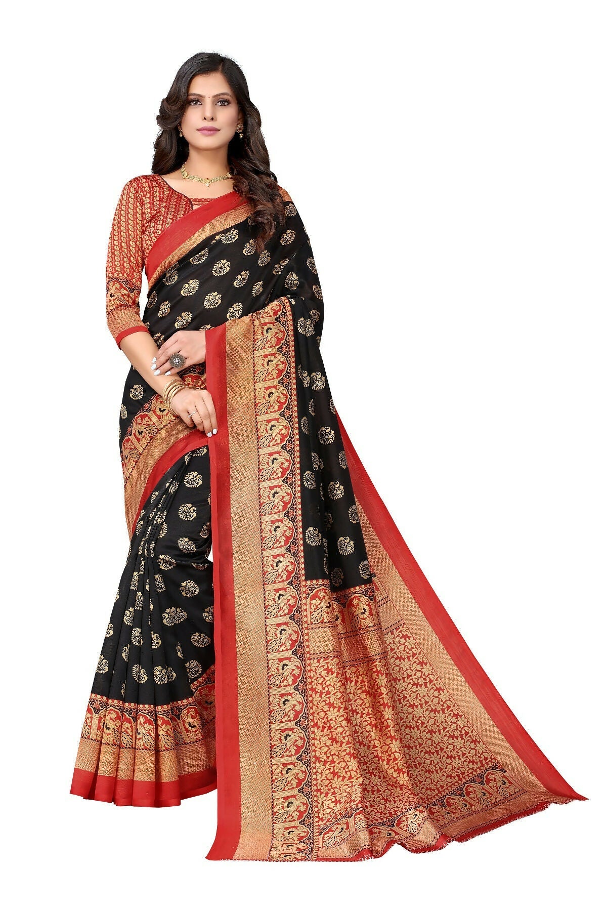 Vamika Black Printed Art Silk Saree