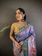 Joban Fashion Lavender Paithani Soft Silk Meenakari Saree - Distacart