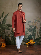 Vastranavya Rust Orange Exclusive Viscose Rayon Festival Wear Real Mirror Work Kurta with Dupatta