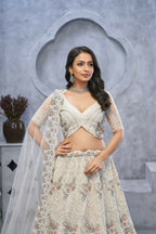 Kesar Fab Ivory Net Embroidered Lehenga