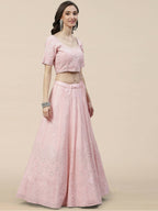 Pink Georgette Thread with Sequins Embroidered work Lehenga Choli with Dupatta - Jivika
