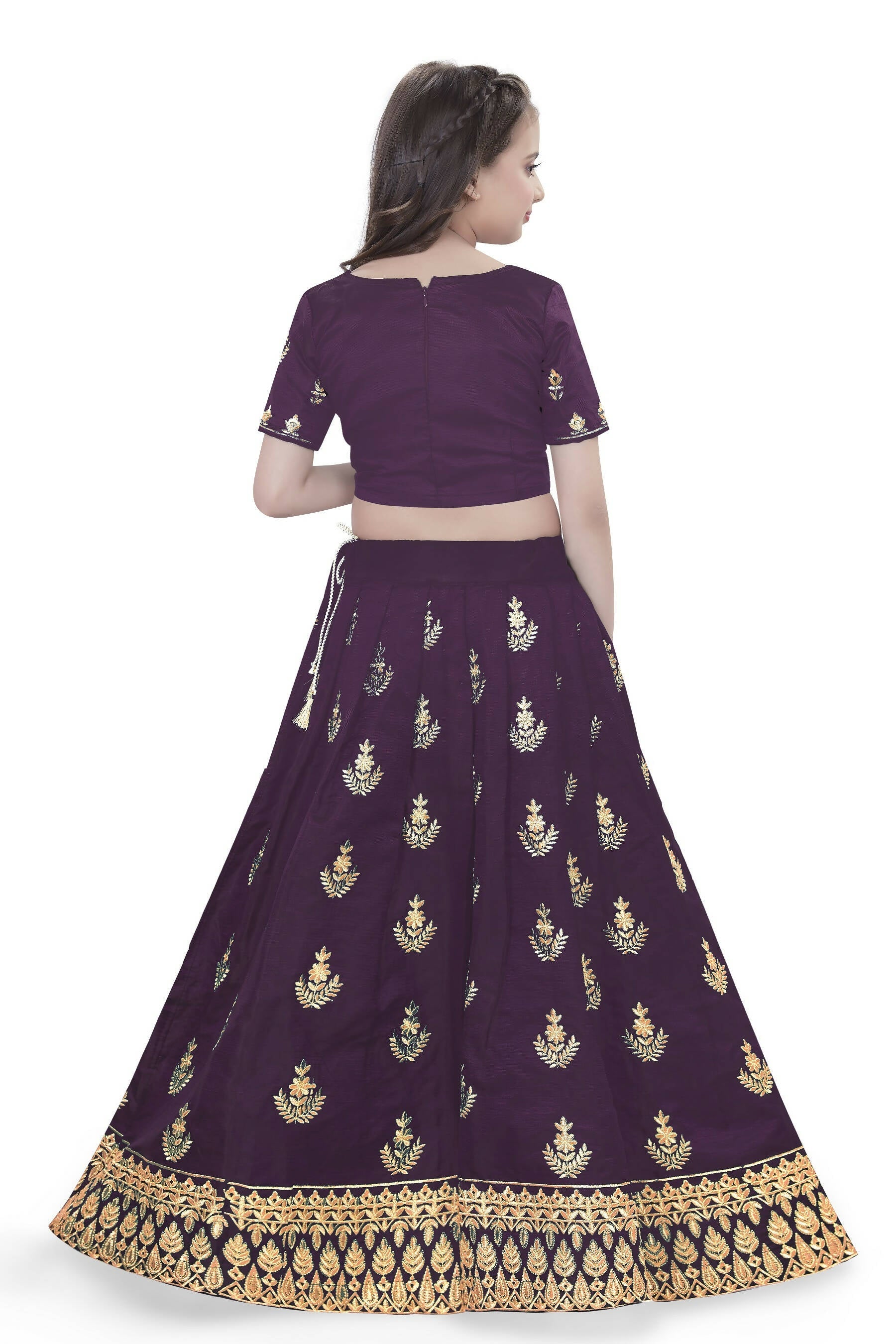 Dwiden Purple Kamal Tafetta Sattin Semi-Stitched Girl's Lehenga Choli