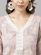 FIORRA Women's Pink Cotton A-Line Kurta Set