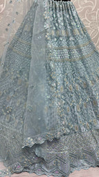 Jyoti Fashion Women's Aqua Heavy Net Fancy Dori, Multi Thread, Rainbow Sequins and Diamond Work Wedding Lehenga Choli